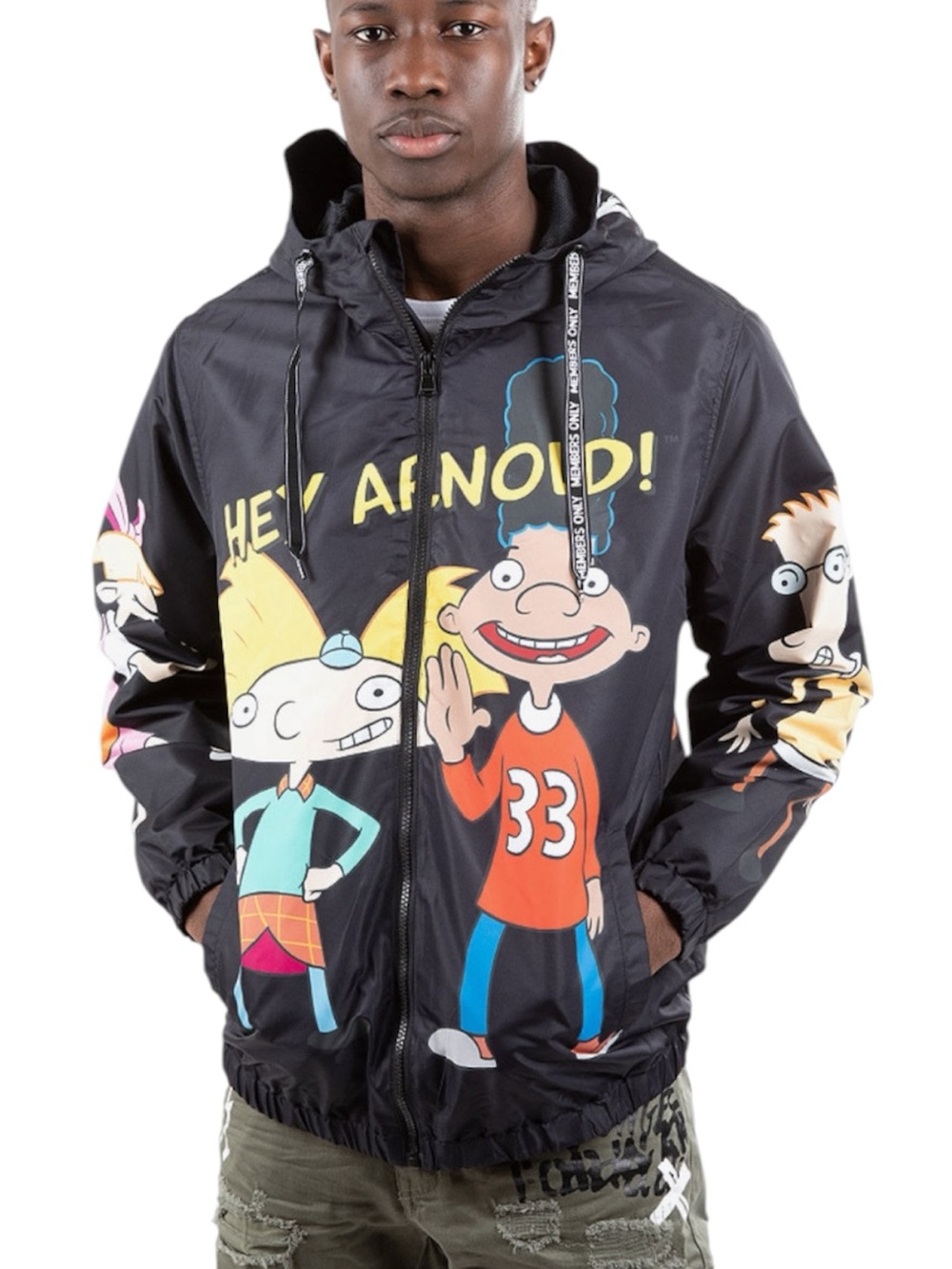 Members Only X Nickelodeon Black Cartoon Graphic Windbreaker Jacket Size Large